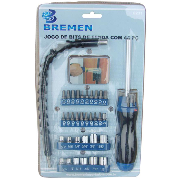 Jogo de Bits Bremen 6231 com 44 peças em Aço Acompanha Chave Suporte p/bits