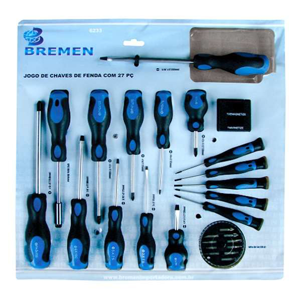 Jogo de Chaves Fenda/Philips Bremen 6233 com 27 peças em Aço Acompanha Magnetizador