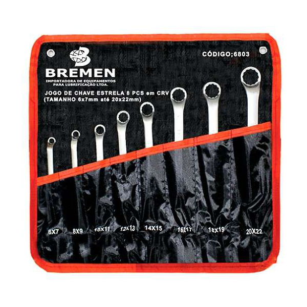 Jogo de Chaves Estrela Bremen 6804 com 12 peças em Aço Cromo-vanádio