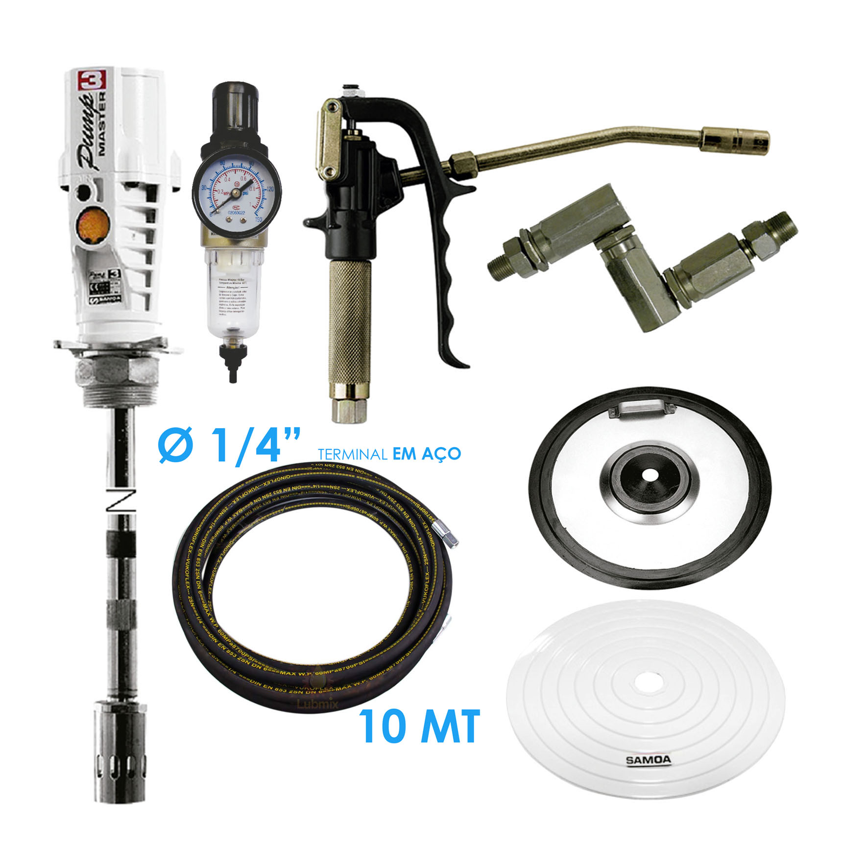 Kit Completo para Lubrificação de Graxa Lubmix com Propulsora Pneumática Tampa e Compactador Adaptável Tambor de 200L
