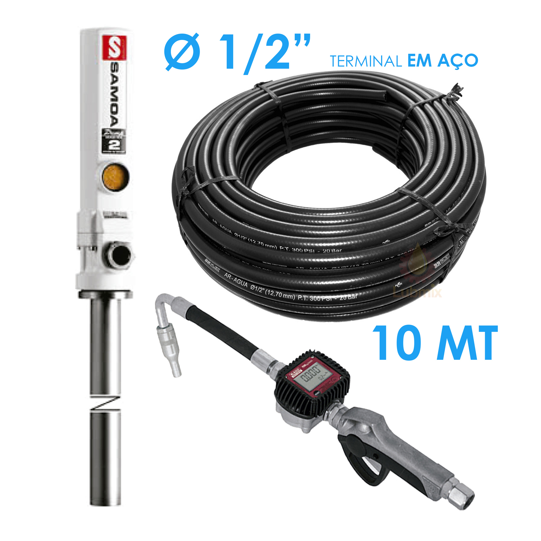 Kit Completo para Lubrificação de Óleo Lubmix com Propulsora Pneumática e Medidor Digital
