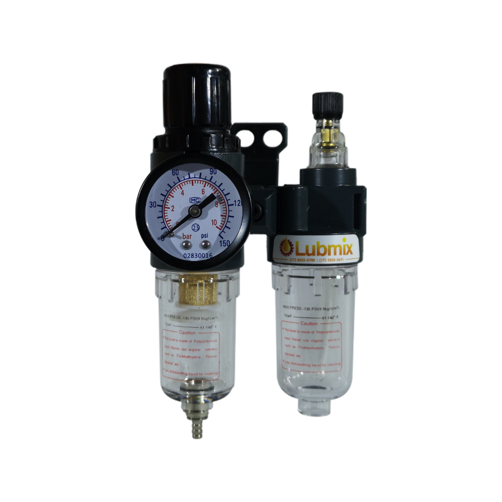 Lubrefil de 1/4" NPT Conjunto Preparador de Ar 500LPM Bozza MBZ-LUBRI-14