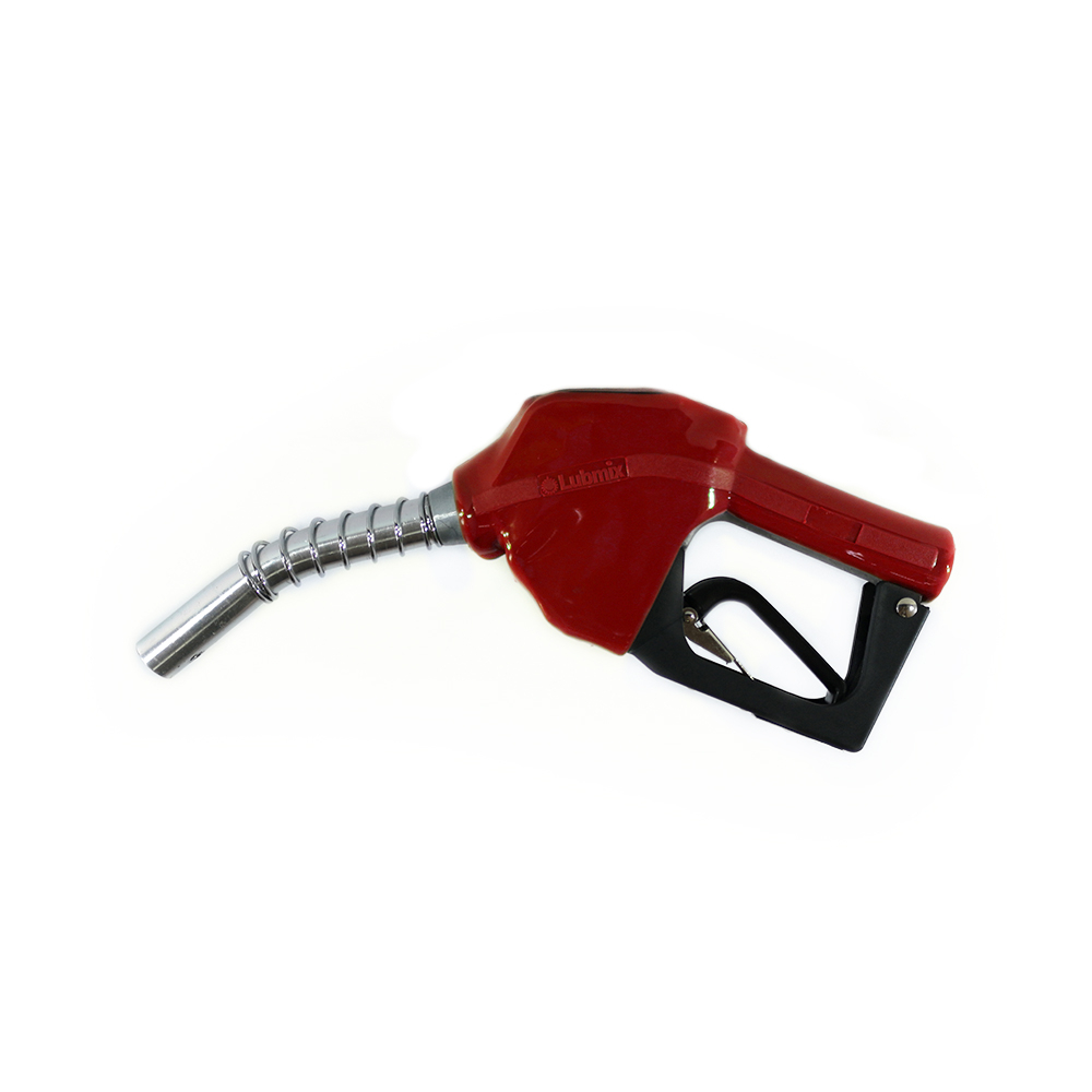 Bico Automático para Abastecimento de Combustíveis Lubmix MIX-BI34-VM Vermelho Entrada 3/4", Ponteira 3/4", Vazão 75 L/min, Acionamento por Pressão para Diesel, Gasolina e Etanol
