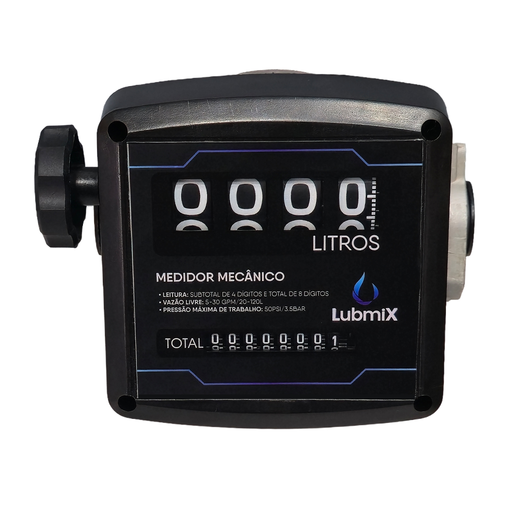 Medidor Mecânico para Diesel Lubmix de 4 Dígitos, Entrada de 1" e Vazão de 120 L/min MIX-MD64D
