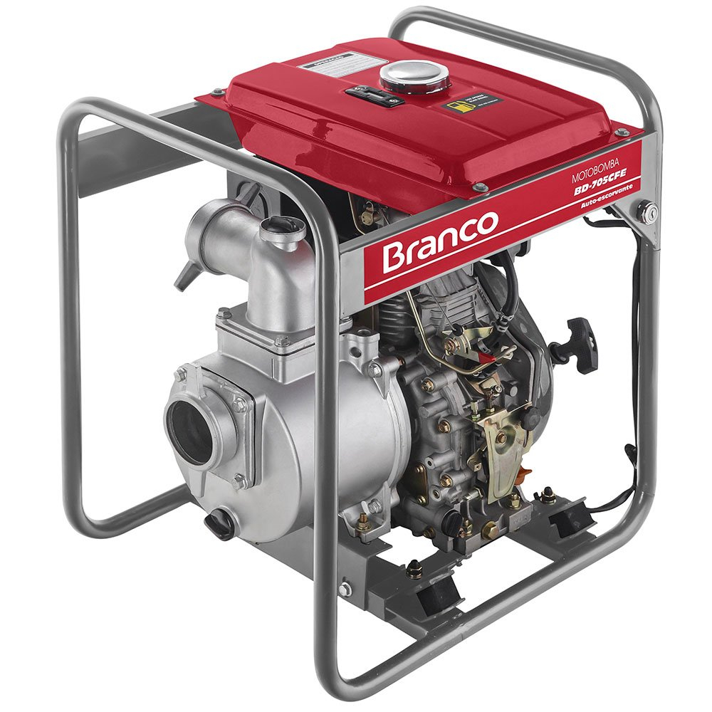 Motobomba Partida Elétrica Branco BD-705-E Autoescorvante 60 m3/h Motor 7CV Sucção 3 Pol Recalque 3 Pol