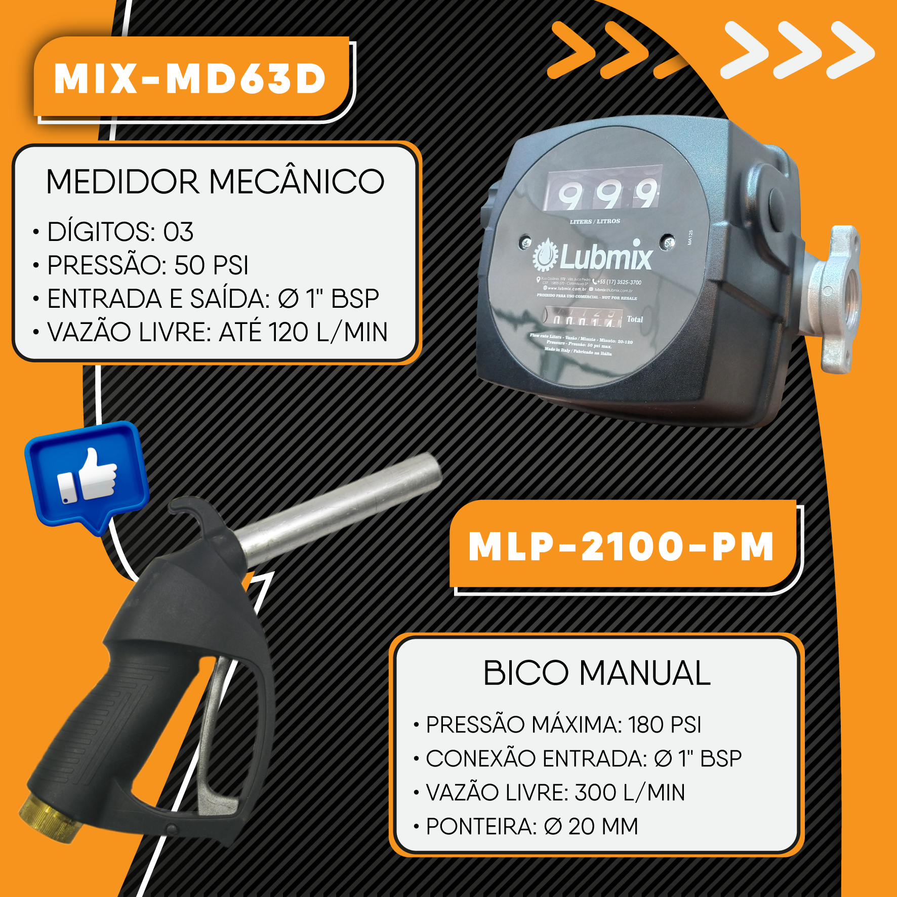 Kit para Abastecimento de Diesel por Gravidade Lubmix MIX-DIE-01 com Bico de Abastecimento e Medidor Mecânico - Imagem 4
