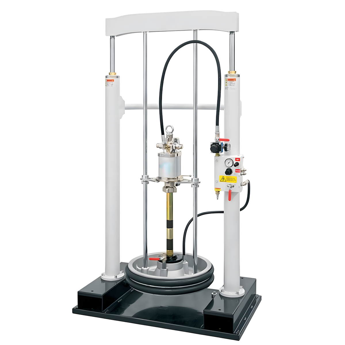 Sistema de Lubrificação Pneumático Industrial 40:1 Ecodora com Alta Vazão de 10kg/min e Elevador Hidráulico Integrado com Compactador. Compatível com Tambores de 200kg MIX-1012401P1N
