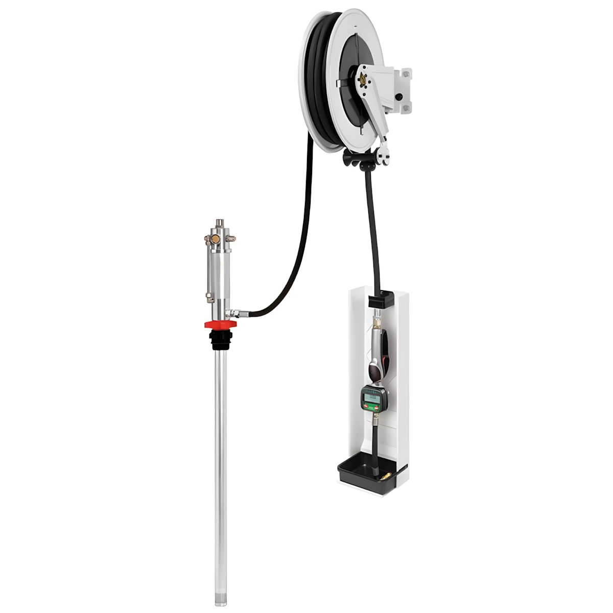 Kit de Distribuição de Óleo Ecodora com Vazão de 20L/min, Carretel Automático, Medidor Digital com Suporte e Propulsora para Tambor de 180kg a 220kg MIX-35275S