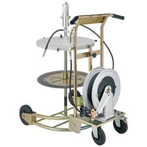Kit Engraxadeira Pneumática Ecodora 50:1 com Vazão de 1,5 kg/min. Acompanha Carrinho, Tampa do Tambor, Compactador, Carretel Automático e Gatilho. Adaptável a Tambores de 180 a 220kg MIX-64001