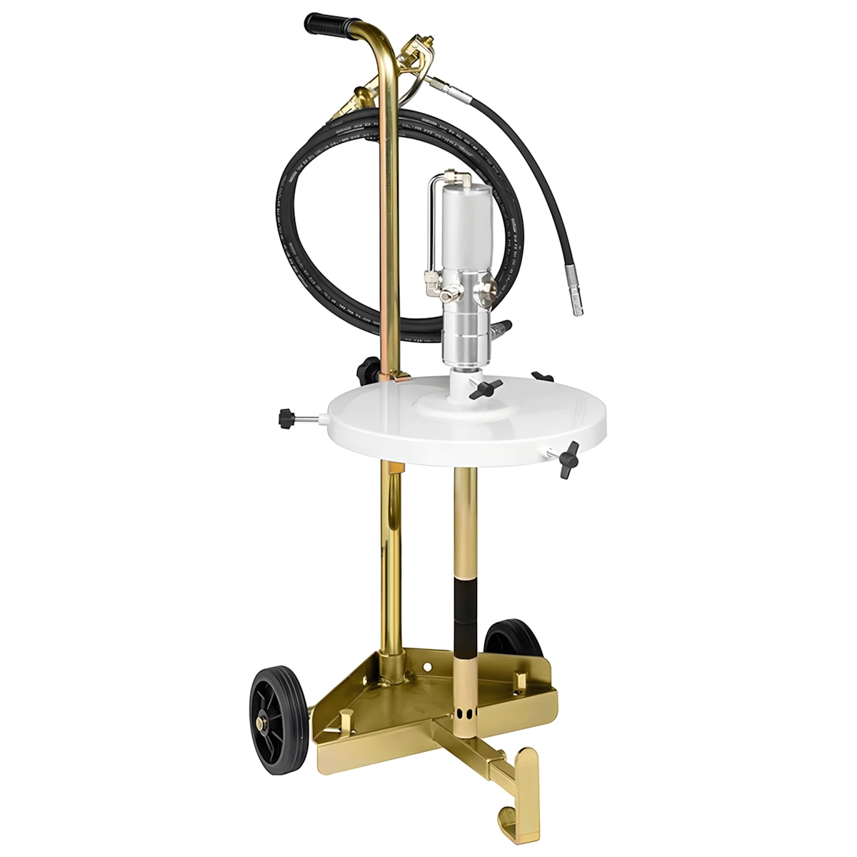 Kit Engraxadeira Pneumática 50:1 Ecodora com vazão de 1,5kg/min com Tampa para Reservatório, Compactador, Gatilho e Carrinho. Sistema de Lubrificação Compacto para reservatórios de 12-60kg e 260 a 300mm de Diâmetro MIX-64033