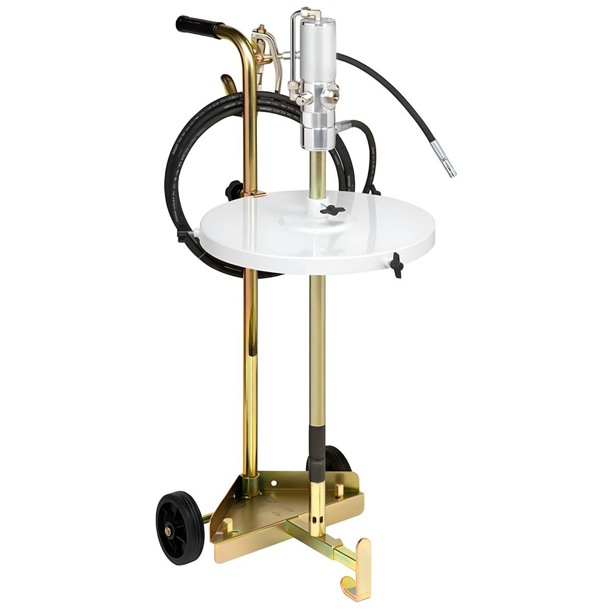 Kit Engraxadeira Pneumática 50:1 Ecodora com vazão de 1,5kg/min com Tampa para Reservatório, Gatilho e Carrinho. Sistema de Lubrificação Compacto para reservatórios de 50-60kg e 370 a 420mm de Diâmetro MIX-64040