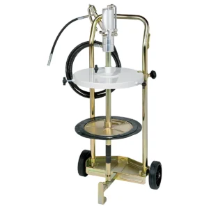 Kit Engraxadeira Pneumática 50:1 Ecodora com vazão de 1,5kg/min com Tampa para Reservatório, Compactador, Gatilho e Carrinho. Sistema de Lubrificação Compacto para reservatórios de 50-60kg e 370 a 420mm de Diâmetro MIX-64042