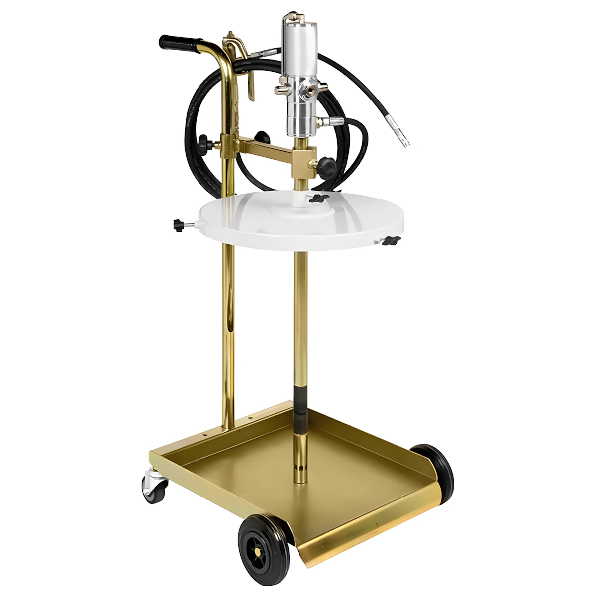 Kit Engraxadeira Pneumática 50:1 Ecodora com vazão de 1,5kg/min com Tampa para Reservatório, Gatilho e Carrinho. Sistema de Lubrificação Compacto para Reservatórios de 50-60kg e 370 a 420mm de Diâmetro MIX-64063