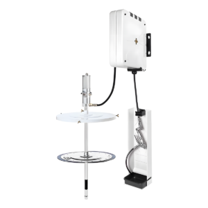 Kit Engraxadeira Pneumática Ecodora 50:1 com Vazão de 1,5 kg/min. Acompanha Tampa do Tambor, Compactador, Carretel Blindado e Gatilho com Suporte. Adaptável a Tambores de 180 a 220kg MIX-64210
