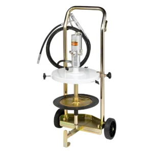 Kit Engraxadeira Pneumática 50:1 Ecodora com vazão de 1,5kg/min com Tampa para Balde, Compactador,  Gatilho e Carrinho. Sistema de Lubrificação Compacto para Baldes de 12-30kg e 300 a 350mm de Diâmetro MIX-64036